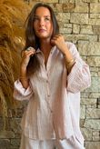 Sundaze Cheesecloth Chalk Stripe Boyfriend Shirt Rose